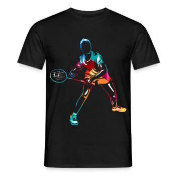 Flinker Badminton Turnierspieler - Männer T-Shirt - Schwarz - Vorne - AI Model Male 178 light (178cm)