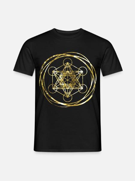 Metatrons Cube Gold heilige Geometrie - Männer T-Shirt - Schwarz