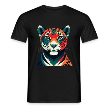 Léopard Dessin animé Personnage Animal de compagnie coloré - T-shirt homme - noir - Devant - AI Model Male 178 light (178cm)