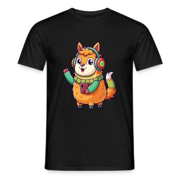 Lama Lustige Zeichentrickfigur Kopfhörer Musik - Männer T-Shirt - Schwarz - Vorne - AI Model Male 178 light (178cm)