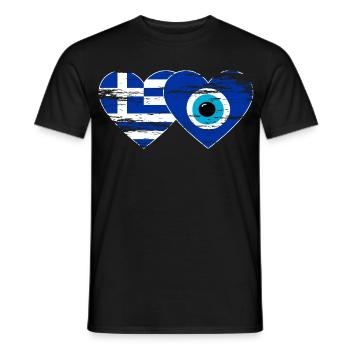 Griechenland Nazarperle Flagge Herz used - Männer T-Shirt - Schwarz - Vorne - AI Model Male 178 light (178cm)