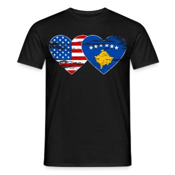 USA Kosovo Flagge Herz used - Männer T-Shirt - Schwarz - Vorne - AI Model Male 178 light (178cm)