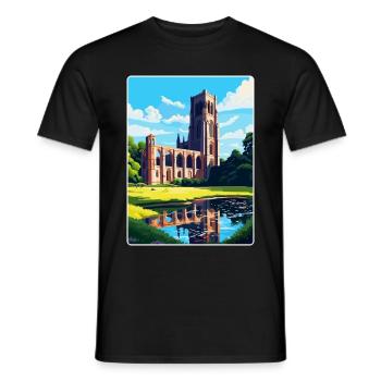 Fountains Abbey North Yorkshire Travel Poster WPA - Men's T-Shirt - black - Front - AI Model Male 178 light (178cm)