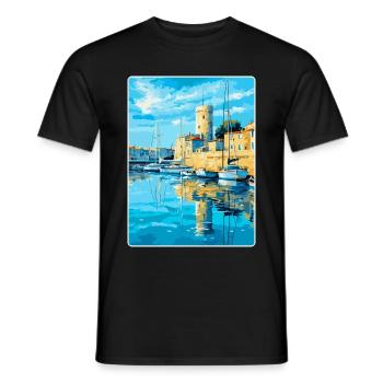 La Rochelle Frankreich Vintage Reiseplakat Souvenir - Männer T-Shirt - Schwarz - Vorne - AI Model Male 178 light (178cm)