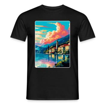 Lac de Côme Italie Affiche de voyage vintage Souvenir WPA - T-shirt homme - noir - Devant - AI Model Male 178 light (178cm)