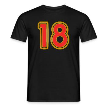18. 18 YEARS OLD. 18th ANNIVERSARY. 18 BIRTHDAY. - Men's T-Shirt - black - Front - AI Model Male 178 light (178cm)