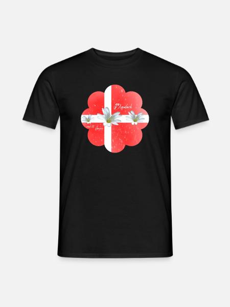 Dänemark Fahne mit Blumen Denmark - Männer T-Shirt - Schwarz