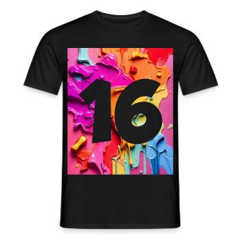 NO. 16 NUMBER 16 COLORFUL 16TH BIRTHDAY - Men's T-Shirt - black - Front - AI Model Male 178 light (178cm)