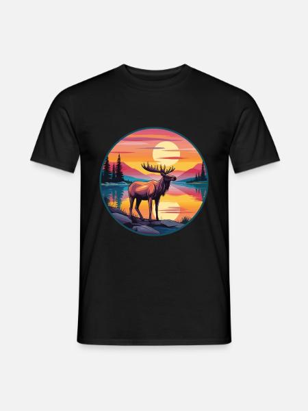 Elch bunte Aquarell-Karikatur Kawaii-Tier - Männer T-Shirt - Schwarz