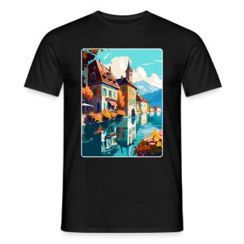 Annecy Frankreich Vintage Reiseposter WPA Souvenir - Männer T-Shirt - Schwarz - Vorne - AI Model Male 178 light (178cm)