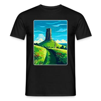 Glastonbury Tor England Uk Reise Poster Souvenir - Männer T-Shirt - Schwarz - Vorne - AI Model Male 178 light (178cm)