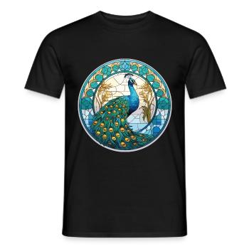 Pfauenbunte Aquarell-Tierillustration - Männer T-Shirt - Schwarz - Vorne - AI Model Male 178 light (178cm)