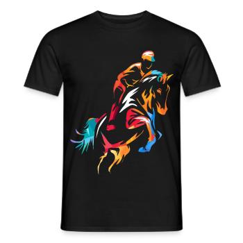Flinker Pferdesport Turniersprung - Männer T-Shirt - Schwarz - Vorne - AI Model Male 178 light (178cm)