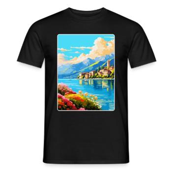 Lac de Côme Italie Affiche de voyage vintage Souvenir WPA - T-shirt homme - noir - Devant - AI Model Male 178 light (178cm)