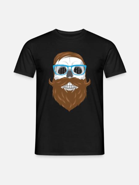 Hipster Totenkopf - Skull mit Bart und Brille - Männer T-Shirt - Schwarz