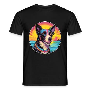 Portugiesische Rinderhundrasse bunte Karikatur Wasser - Männer T-Shirt - Schwarz - Vorne - AI Model Male 178 light (178cm)