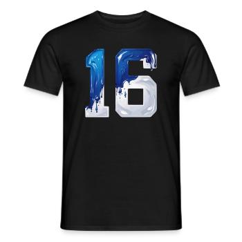 NO. 16 NUMBER 16 BLUE WHITE 16TH BIRTHDAY - Men's T-Shirt - black - Front - AI Model Male 178 light (178cm)