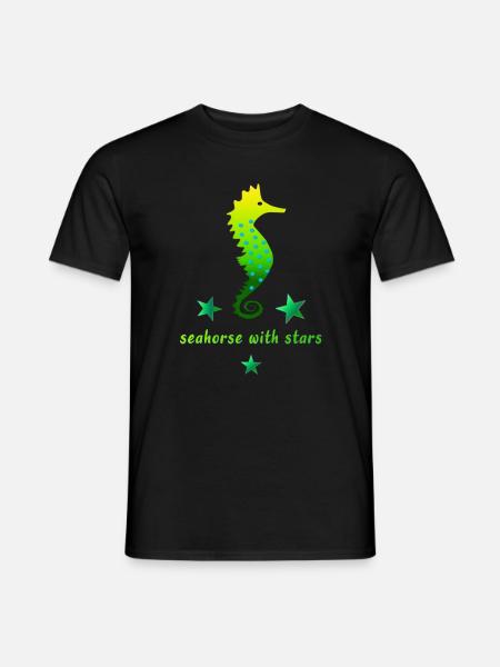 grünes Seepferdchen mit Sternchen - Männer T-Shirt - Schwarz