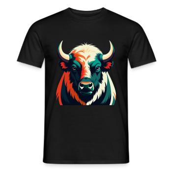 Buffalo Cartoon Character Colorful Pet Animal - Men's T-Shirt - black - Front - AI Model Male 178 light (178cm)