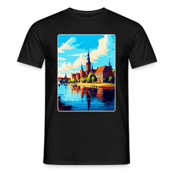 Szczecin Pologne Affiche de voyage vintage souvenir WPA - T-shirt homme - noir - Devant - AI Model Male 178 light (178cm)