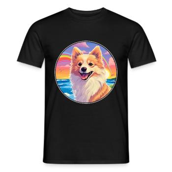 Deutsche Spitz Hunderasse bunte Karikatur Aquarell - Männer T-Shirt - Schwarz - Vorne - AI Model Male 178 light (178cm)