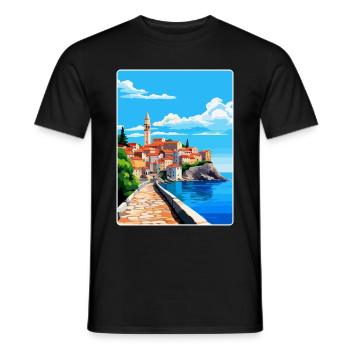Piran Slovenia Vintage Travel Poster Souvenir WPA - Men's T-Shirt - black - Front - AI Model Male 178 light (178cm)