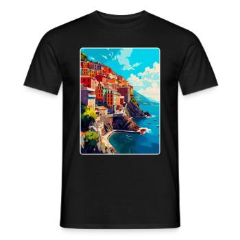 Cinque Terre Italien Vintage Reise Poster Souvenir - Männer T-Shirt - Schwarz - Vorne - AI Model Male 178 light (178cm)