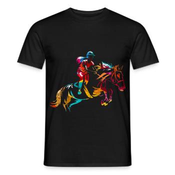 Flinker Springreiter Turnierparcours - Männer T-Shirt - Schwarz - Vorne - AI Model Male 178 light (178cm)