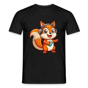 Squirrel Funny Cartoon Character Headphone Music - Men's T-Shirt - black - Front - AI Model Male 178 light (178cm)