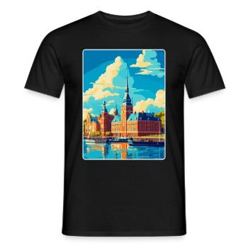 Helsingborg Sweden Vintage Travel Poster Souvenir - Men's T-Shirt - black - Front - AI Model Male 178 light (178cm)