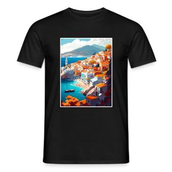 Hydra Griechenland Dekoration Vintage Reiseposter WPA - Männer T-Shirt - Schwarz - Vorne - AI Model Male 178 light (178cm)