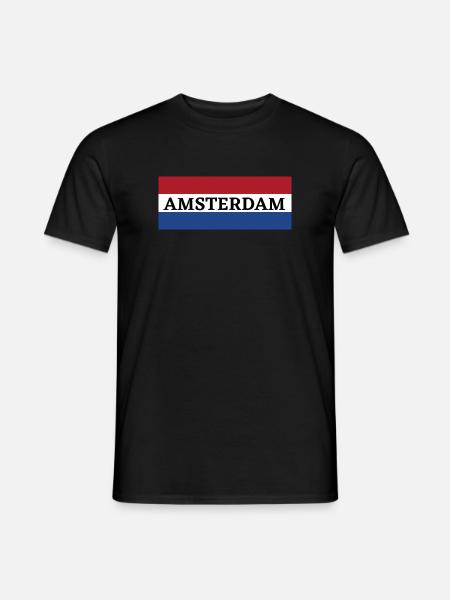 Amsterdam Stadt in niederländischer Flagge - Männer T-Shirt - Schwarz
