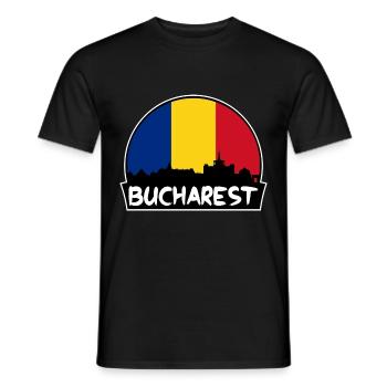 Bukarest Rumänien Flagge Skyline Silhouette Reisen - Männer T-Shirt - Schwarz - Vorne - AI Model Male 178 light (178cm)