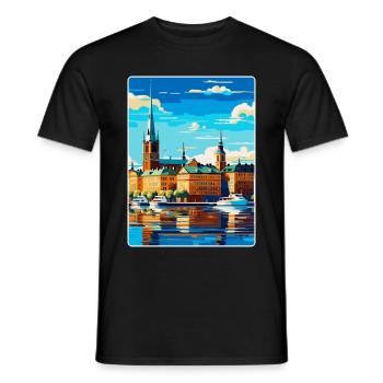 Stockholm Schweden Vintage Reiseplakat Souvenir - Männer T-Shirt - Schwarz - Vorne - AI Model Male 178 light (178cm)