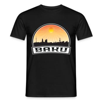 Baku Aserbaidschan Skyline Vintage Sonnenuntergang Reise Souv - Männer T-Shirt - Schwarz - Vorne - AI Model Male 178 light (178cm)