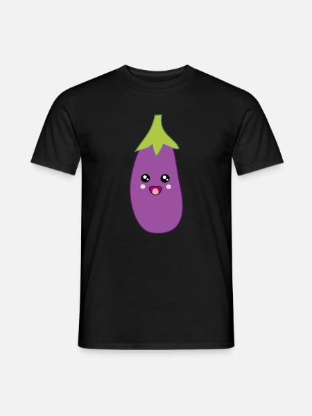 Kawaii Aubergine Geschenk Lustiges Gemüse - Männer T-Shirt - Schwarz