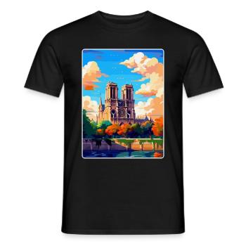 Notre Dame France Vintage Travel Poster Souvenir - Men's T-Shirt - black - Front - AI Model Male 178 light (178cm)