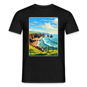 Hartland Quay Devon Vintage Travel Poster Souvenir - Men's T-Shirt - black - Front - AI Model Male 178 light (178cm)