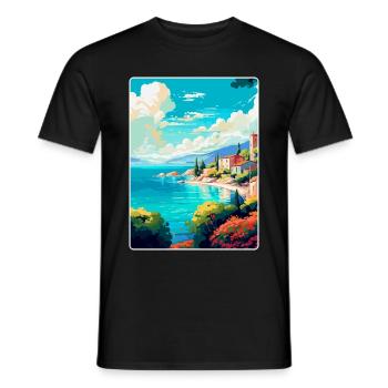 Vis Island Croatia Vintage Travel Poster Souvenir - Men's T-Shirt - black - Front - AI Model Male 178 light (178cm)