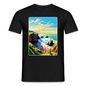 Hartland Quay Devon Vintage Travel Poster Souvenir - Men's T-Shirt - black - Front - AI Model Male 178 light (178cm)