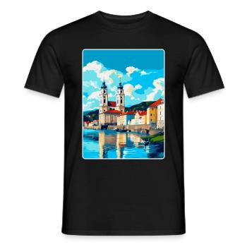 Passau Germany Vintage Travel Poster Souvenir WPA - Men's T-Shirt - black - Front - AI Model Male 178 light (178cm)