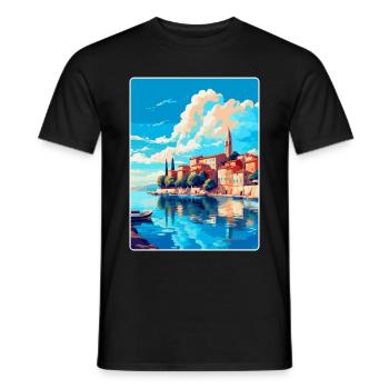 Novigrad Kroatien Vintage Reise Poster Souvenir - Männer T-Shirt - Schwarz - Vorne - AI Model Male 178 light (178cm)