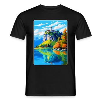 Bled Castle Slovenia Vintage Travel Poster WPA Art - Men's T-Shirt - black - Front - AI Model Male 178 light (178cm)