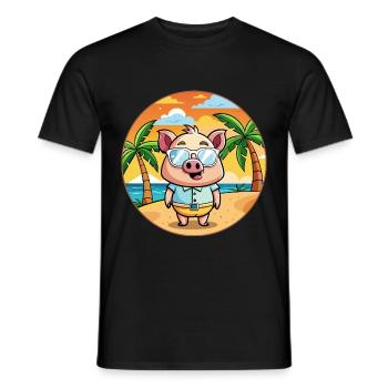 Cochon Drôle Dessin Animé Plage De Plage Lunettes - T-shirt homme - noir - Devant - AI Model Male 178 light (178cm)