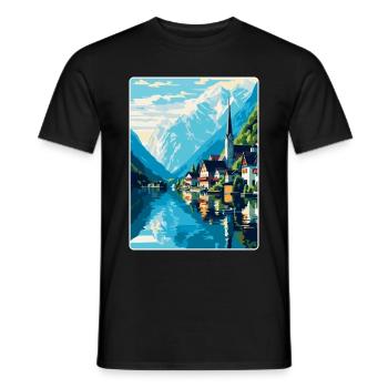 Hallstatt Lake Austria Vintage Travel Poster WPA - Men's T-Shirt - black - Front - AI Model Male 178 light (178cm)