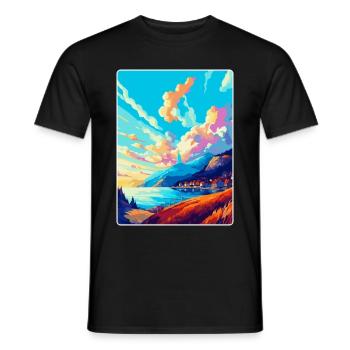 Bergen Norwegen Vintage Reiseposter WPA Souvenir - Männer T-Shirt - Schwarz - Vorne - AI Model Male 178 light (178cm)