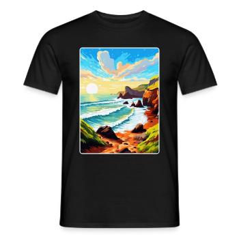 Hartland Quay Devon Vintage Travel Poster Souvenir - Men's T-Shirt - black - Front - AI Model Male 178 light (178cm)
