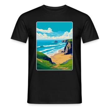 Bedruthan Steps Cornwall England Uk Reiseplakat - Männer T-Shirt - Schwarz - Vorne - AI Model Male 178 light (178cm)