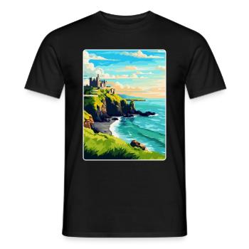 Dunluce Castle Ireland Uk Vintage Travel Poster - Men's T-Shirt - black - Front - AI Model Male 178 light (178cm)
