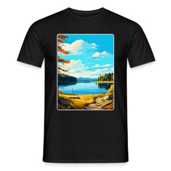 Kielder Water Forest Park England Uk Travel Poster - Men's T-Shirt - black - Front - AI Model Male 178 light (178cm)